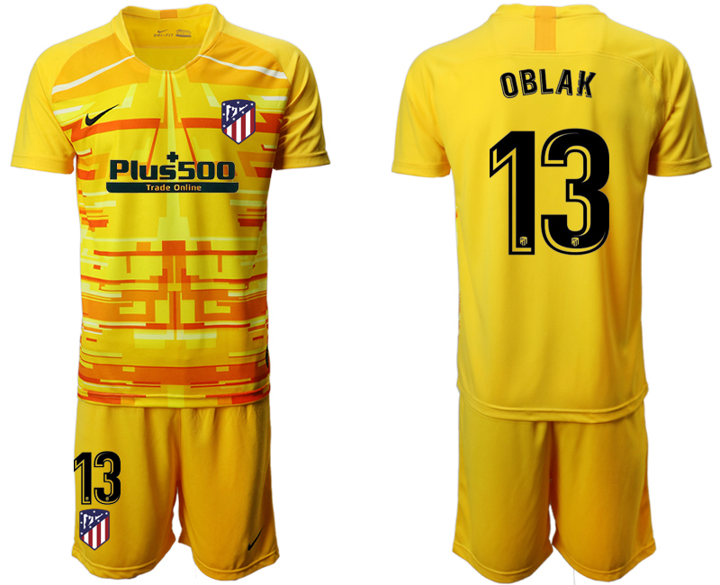 Men 2020-2021 club Atletico Madrid yellow goalkeeper #13 Soccer Jerseys